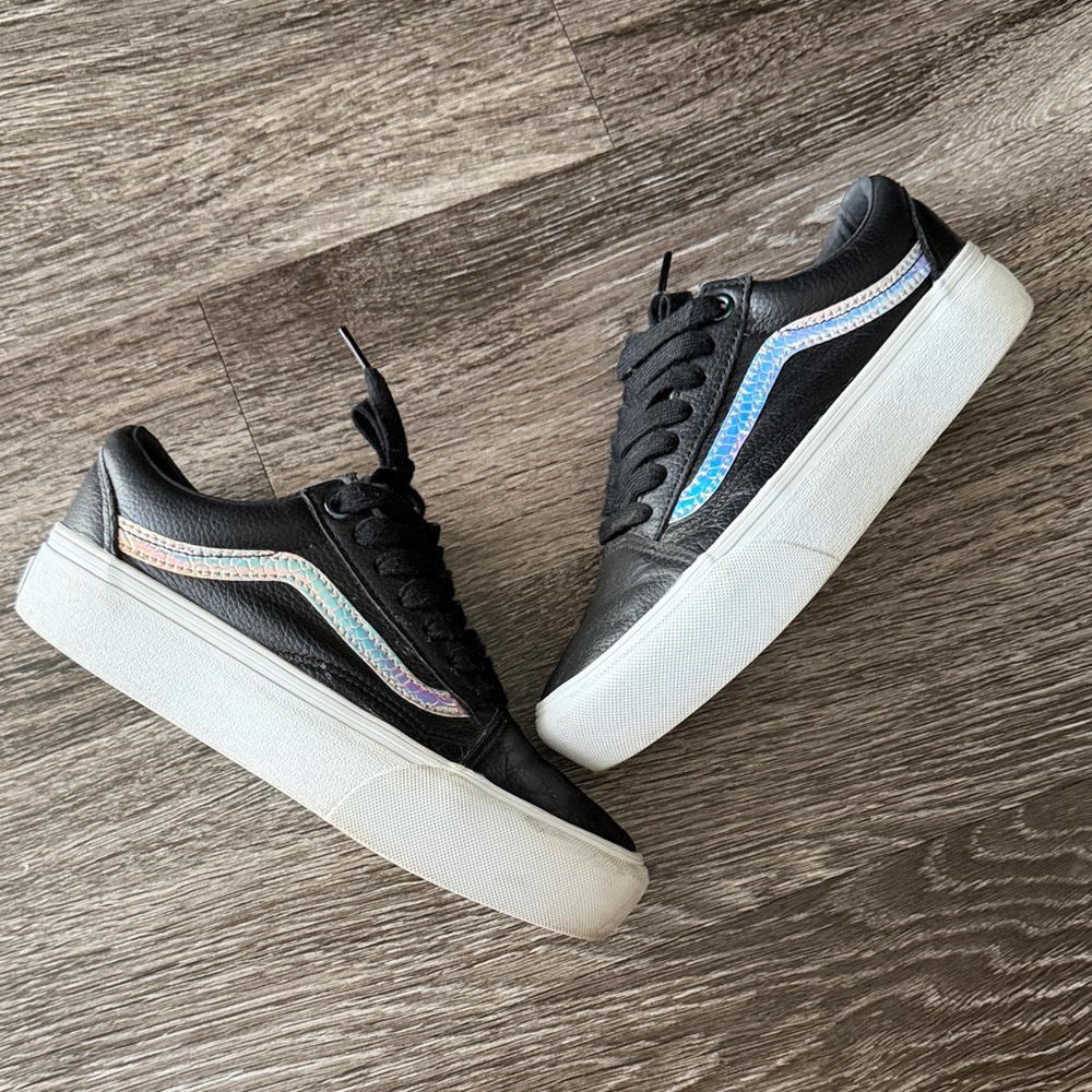 Black Old Skool Vans with Holographic Stripe size 6